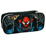 Trousse spiderman motif shadow en textile double zip noir / rouge / bleu