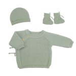 Trousseau naissance bb en maille vert olive