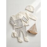 Trousseau de naissance complet ecru / ecru ray� marine