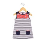 Tunique sans manches fille fond blanc raye indigo