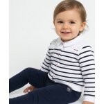 Veste 100% coton b�b� fille fond blanc raye indigo