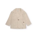 Veste blazer gar�on en tissu uni avec revers classiques beige