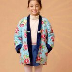 Veste bleu turquoise fille r�versible d'inspiration asiatique kim bleu turquoise