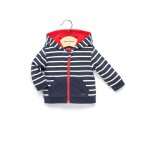 Veste � capuche b�b� gar�on fond indigo raye blanc