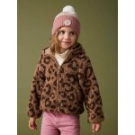 Veste  capuche en sherpa imprime lopard fille marron imprim