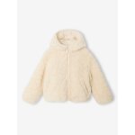 Veste fille � capuche sherpa imprim�e l�opard �cru