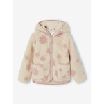 Veste fille sherpa motifs fleurs vanille