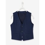 Veste garon crmonie sans manches en coton / lin marine fonc