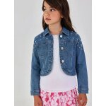 Veste en jean fille d�lav�e avec petits noeuds bleu