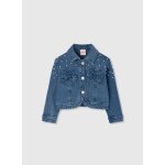 Veste en jean fille d�lav�e avec petits noeuds bleu