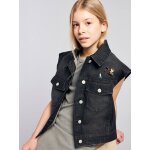 Veste en jean oversize sans manches fille denim gris