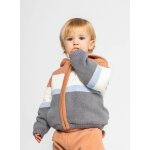 Veste en maille b�b� gar�on � rayures avec capuche marron