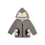 Veste matelasse pour bb garon avec capuche  motif pingouin gris