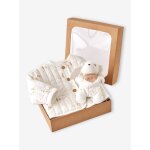 Veste bb matelasse en velours + doudou coffret cadeau naissance cru
