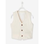 Veste sans manches de crmonie garon en coton / lin beige clair