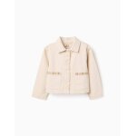 Veste en serg� avec broderie au point de croix beige