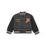 Veste style varsity pour garçon À carreaux avec manches contrastantes gris foncé Veste style varsity pour garçon À carreaux avec manches contrastantes gris foncé