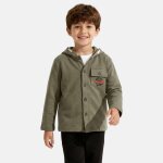Veste sweat � capuche boutonn�e gar�on kaki