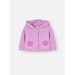 Veste en tricot avec capuche et fermeture par boutons rose