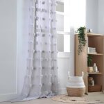 Voilage pompons brod�s gris perle