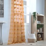 Voilage pompons brods jaune moutarde