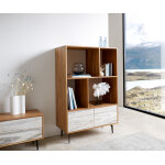 Bibliothque kleo 90x130 cm acacia naturel 2 portes pieds angulaires mtal noir