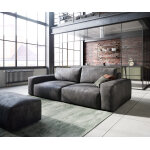Grand canap lanzo l 260x110 cm imitation cuir vintage anthracite avec tabouret
