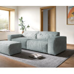 Grand canap� sirpio xl 270x130 cm velours c�tel� bleu pastel avec tabouret