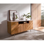 Buffet bahan 145 cm mangue teak 4 portes 1 compartiment plateau marbre blanc pied d'angle en acier inoxydable ...