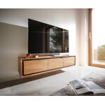 Buffet bas stonegrace 145 cm acacia nature 3 portes placage en pierre flottant