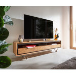 Buffet bas stonegrace 175 cm acacia nature 1 compartiment 3 tiroirs placage en pierre pieds en v