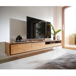 Buffet bas stonegrace 240 cm acacia nature 2 portes 1 compartiment 2 tiroirs placage en pierre flottant ...