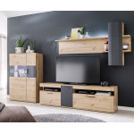 Buffet - haut farum 90 x 130 cm look chne 3 portes vitres