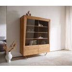 Buffet - haut kayu 115x150 cm acacia naturel 2 portes vitr�es pied en v