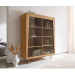 Buffet - haut kayu 115x150 cm acacia naturel vitrine 2 portes pied en v