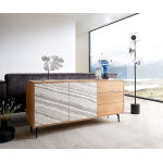 Buffet kleo 147 cm acacia naturel 2 portes 3 tiroirs pieds angulaires mtal noir