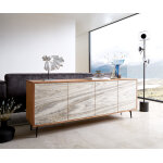 Buffet kleo 175 cm acacia naturel 4 portes pieds angulaires mtal noir