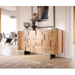Buffet puzzle 145 cm acacia naturel pied flottant métal noir Buffet puzzle 145 cm acacia naturel pied flottant métal noir