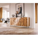Buffet puzzle 175 cm acacia naturel 3 portes pied querre inox