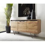 Buffet stonegrace 147x45 cm acacia nature 3 portes tronc d'arbre