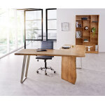 Bureau live - edge 170x170 acacia nature cadre gris tronc d'arbre