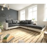 Canap� - d'angle clovis blanc noir avec tabouret et accoudoirs poufs droite