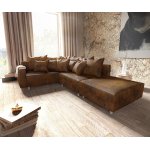 Canap - d'angle clovis marron modulable look antique avec tabouret et accoudoirs poufs gauche