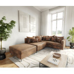 Canapé - d'angle clovis modulable marron look antique avec tabouret et accoudoirs poufs droite Canapé - d'angle clovis modulable marron look antique avec tabouret et accoudoirs poufs droite