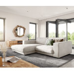 Canap� - d'angle cubico 250x190 cm velours c�tel� beige recami�re � gauche