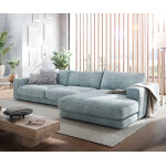 Canap� - d'angle cubico 350x190 cm velours c�tel� bleu pastel recami�re � droite