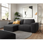 Canap d'angle lanzo l 260x160 cm microfibre noir recamire variable avec tabouret