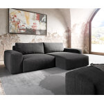 Canap d'angle lanzo xl 270x180 cm microfibre noir recamire variable avec tabouret