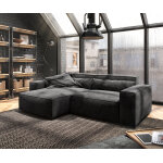 Canap d'angle sirpio l 260x160 cm microfibre noir recamiere variable avec tabouret