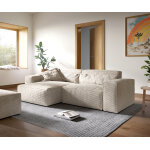 Canap� d'angle sirpio xl 270x170 cm velours c�tel� beige recamiere variable avec tabouret